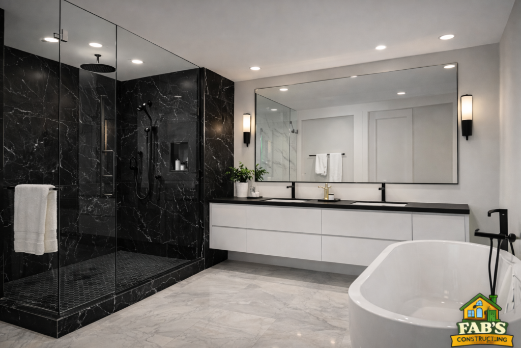 What Permits Required for Home Remodeling in Miami-Dade? (2026) 1 luxury bathroom remodel black marble nero marquina coral gables fabs construction