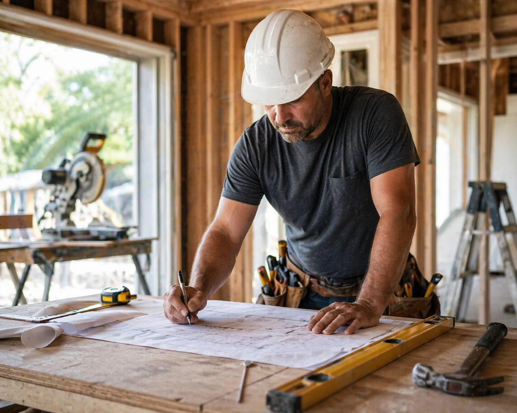focused contractor on workbench fabs remodeling